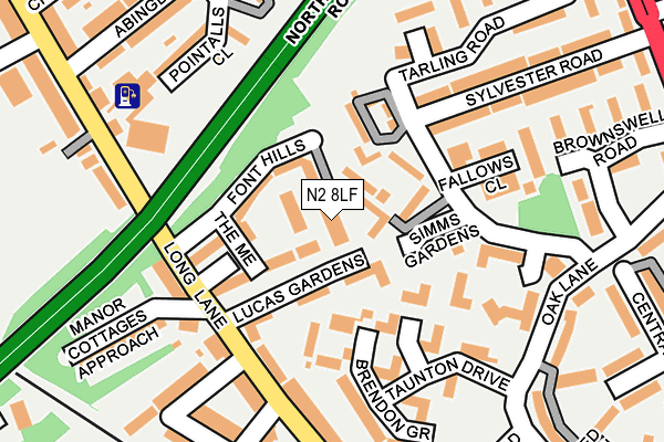 N2 8LF map - OS OpenMap – Local (Ordnance Survey)