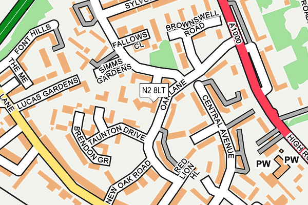 N2 8LT map - OS OpenMap – Local (Ordnance Survey)