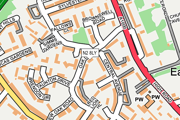 N2 8LY map - OS OpenMap – Local (Ordnance Survey)