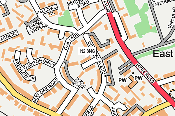 N2 8NG map - OS OpenMap – Local (Ordnance Survey)