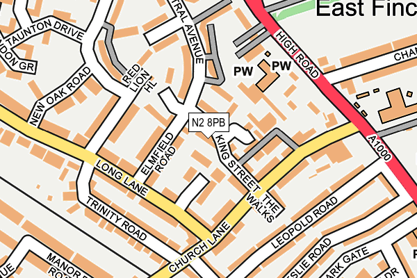 N2 8PB map - OS OpenMap – Local (Ordnance Survey)