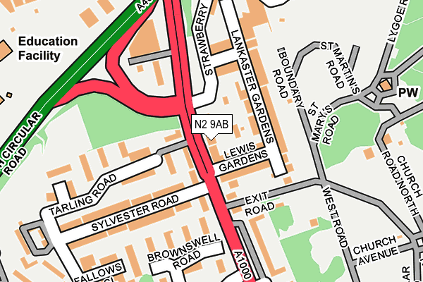 N2 9AB map - OS OpenMap – Local (Ordnance Survey)
