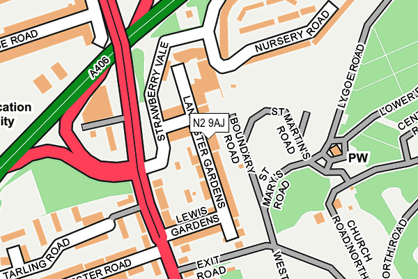 N2 9AJ map - OS OpenMap – Local (Ordnance Survey)