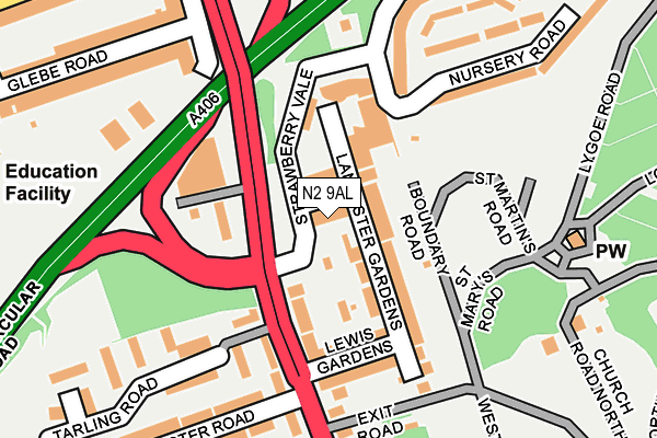 N2 9AL map - OS OpenMap – Local (Ordnance Survey)