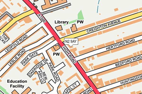 N2 9AY map - OS OpenMap – Local (Ordnance Survey)