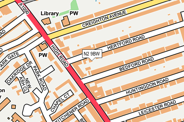 N2 9BW map - OS OpenMap – Local (Ordnance Survey)