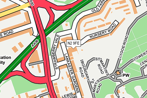 N2 9FE map - OS OpenMap – Local (Ordnance Survey)
