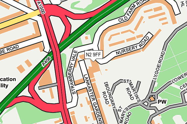 N2 9FF map - OS OpenMap – Local (Ordnance Survey)