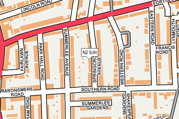 N2 9JH map - OS OpenMap – Local (Ordnance Survey)