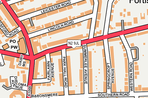 N2 9JL map - OS OpenMap – Local (Ordnance Survey)