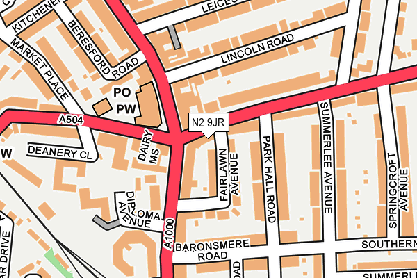 N2 9JR map - OS OpenMap – Local (Ordnance Survey)
