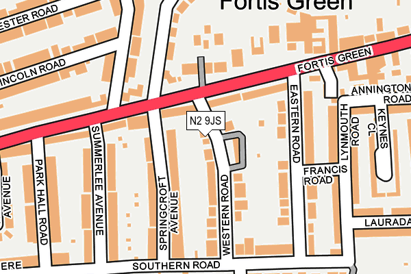 N2 9JS map - OS OpenMap – Local (Ordnance Survey)