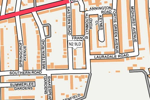 N2 9LD map - OS OpenMap – Local (Ordnance Survey)