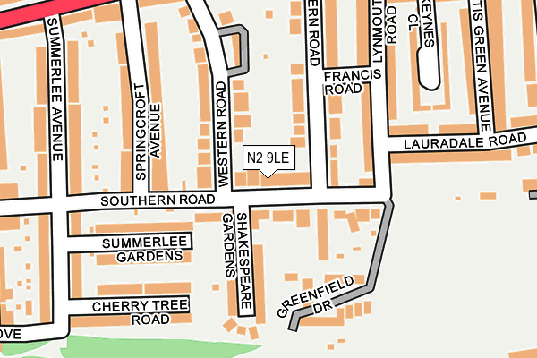 N2 9LE map - OS OpenMap – Local (Ordnance Survey)