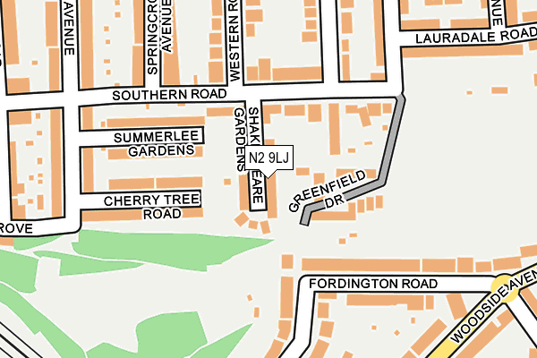 N2 9LJ map - OS OpenMap – Local (Ordnance Survey)