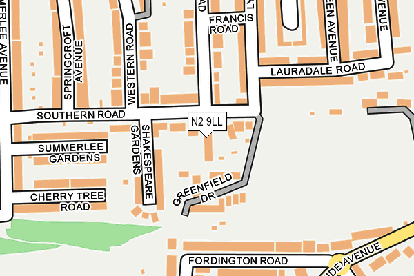 N2 9LL map - OS OpenMap – Local (Ordnance Survey)