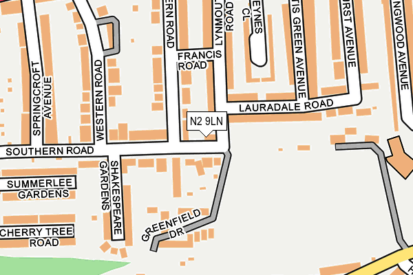 N2 9LN map - OS OpenMap – Local (Ordnance Survey)