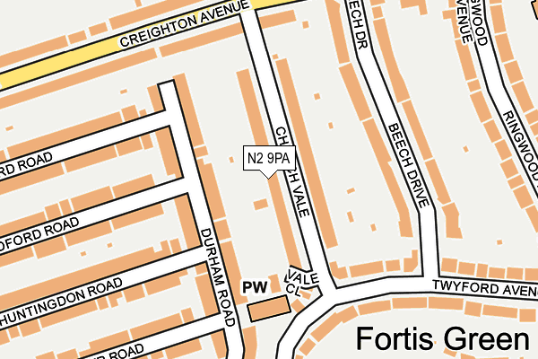 N2 9PA map - OS OpenMap – Local (Ordnance Survey)