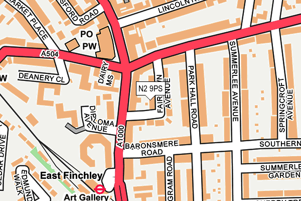 N2 9PS map - OS OpenMap – Local (Ordnance Survey)