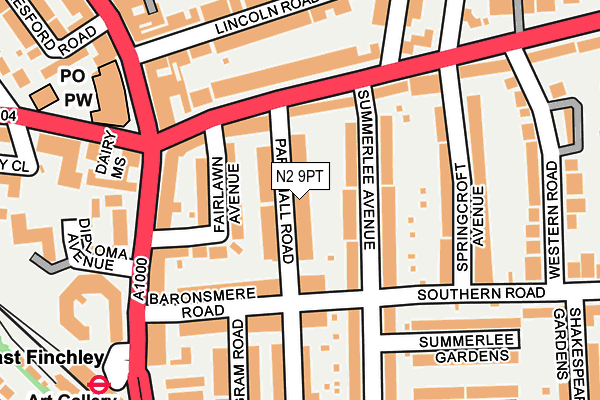 N2 9PT map - OS OpenMap – Local (Ordnance Survey)