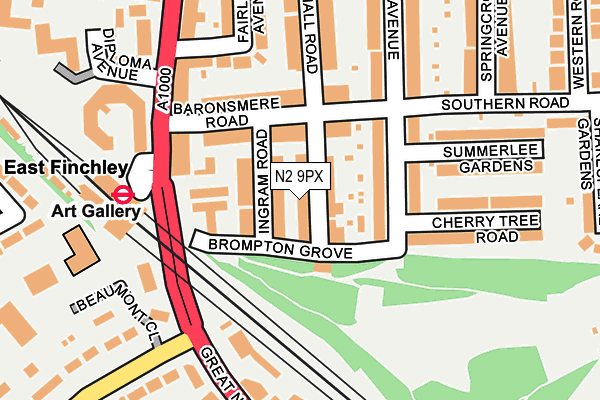 N2 9PX map - OS OpenMap – Local (Ordnance Survey)