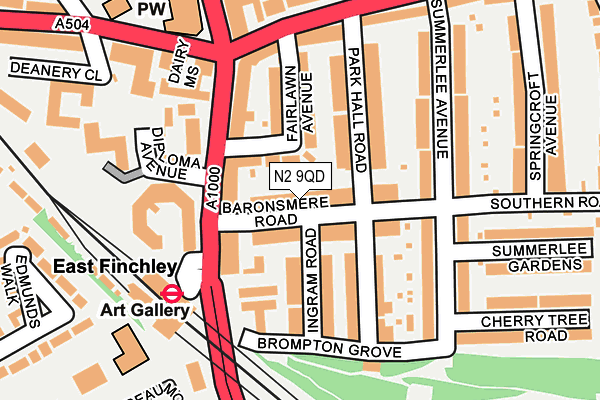 N2 9QD map - OS OpenMap – Local (Ordnance Survey)
