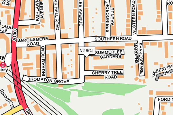 N2 9QJ map - OS OpenMap – Local (Ordnance Survey)
