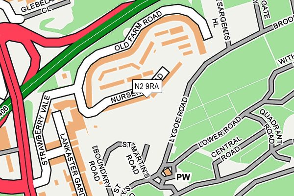 N2 9RA map - OS OpenMap – Local (Ordnance Survey)