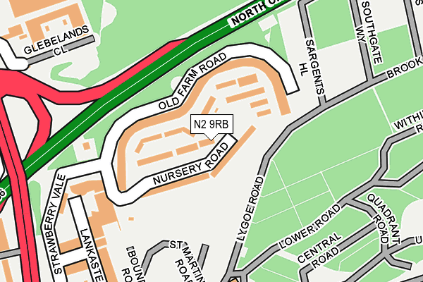 N2 9RB map - OS OpenMap – Local (Ordnance Survey)