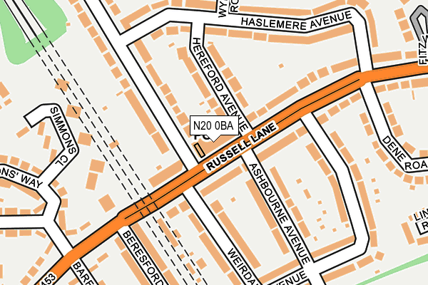 N20 0BA map - OS OpenMap – Local (Ordnance Survey)