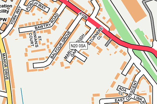 N20 0SA map - OS OpenMap – Local (Ordnance Survey)