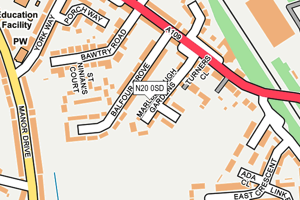 N20 0SD map - OS OpenMap – Local (Ordnance Survey)