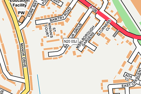 N20 0SJ map - OS OpenMap – Local (Ordnance Survey)