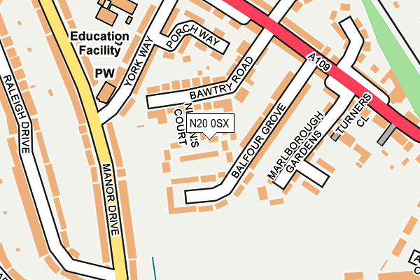 N20 0SX map - OS OpenMap – Local (Ordnance Survey)