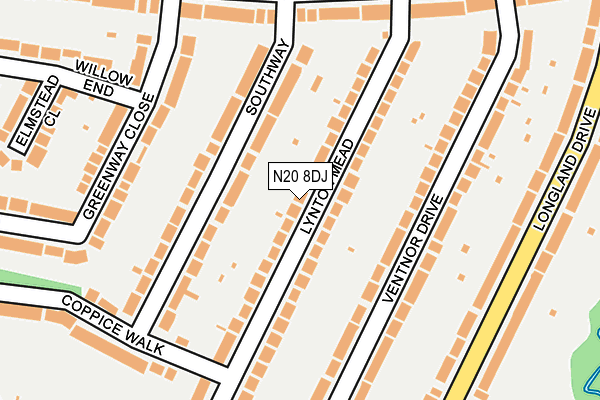 N20 8DJ map - OS OpenMap – Local (Ordnance Survey)