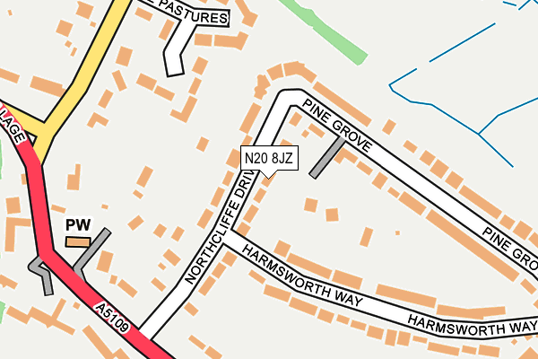 N20 8JZ map - OS OpenMap – Local (Ordnance Survey)