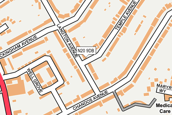 N20 9DB map - OS OpenMap – Local (Ordnance Survey)