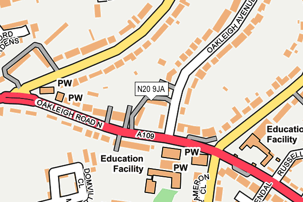 N20 9JA map - OS OpenMap – Local (Ordnance Survey)