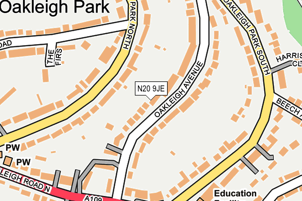 N20 9JE map - OS OpenMap – Local (Ordnance Survey)
