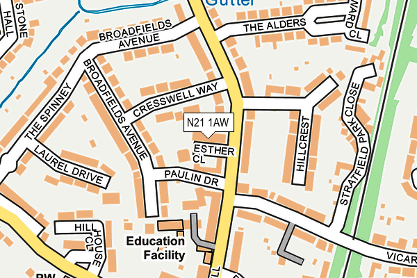 N21 1AW map - OS OpenMap – Local (Ordnance Survey)