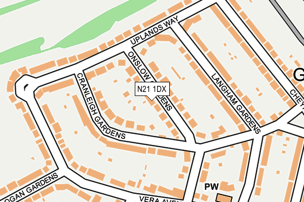 N21 1DX map - OS OpenMap – Local (Ordnance Survey)