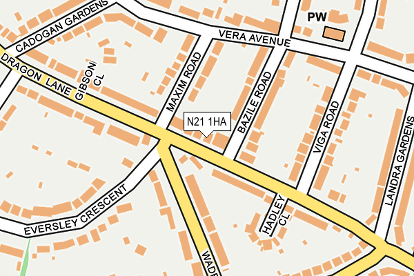 N21 1HA map - OS OpenMap – Local (Ordnance Survey)