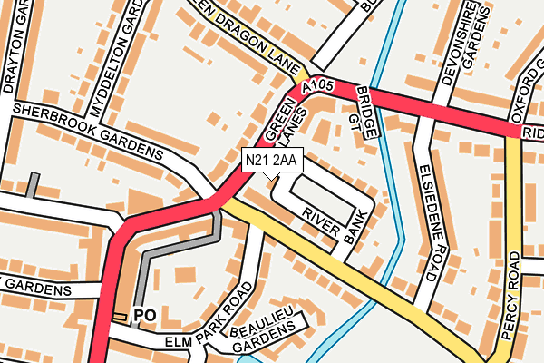N21 2AA map - OS OpenMap – Local (Ordnance Survey)