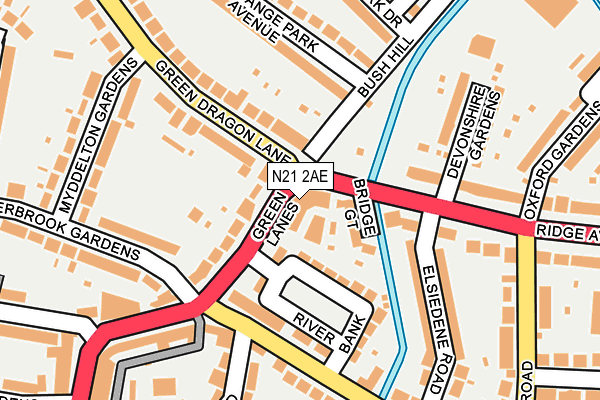 N21 2AE map - OS OpenMap – Local (Ordnance Survey)