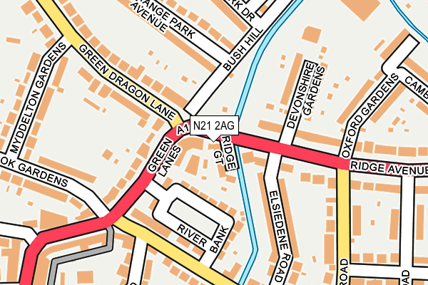 N21 2AG map - OS OpenMap – Local (Ordnance Survey)