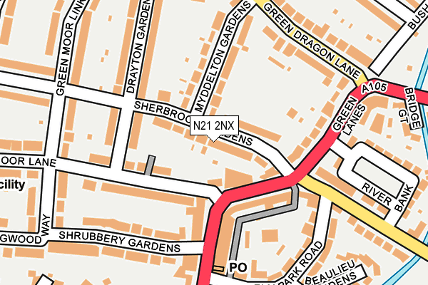 N21 2NX map - OS OpenMap – Local (Ordnance Survey)