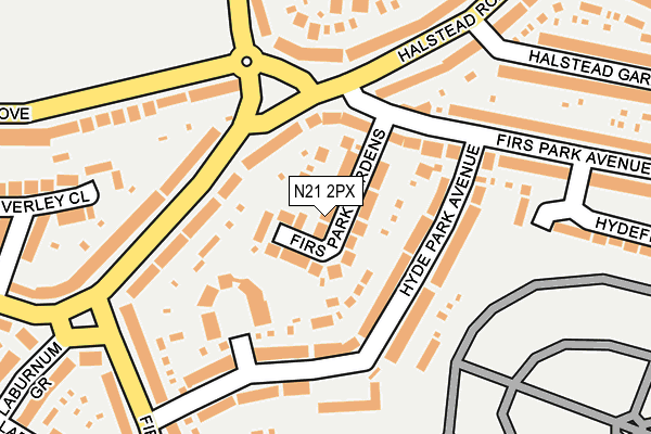 N21 2PX map - OS OpenMap – Local (Ordnance Survey)