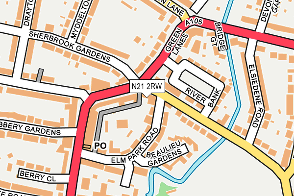 N21 2RW map - OS OpenMap – Local (Ordnance Survey)