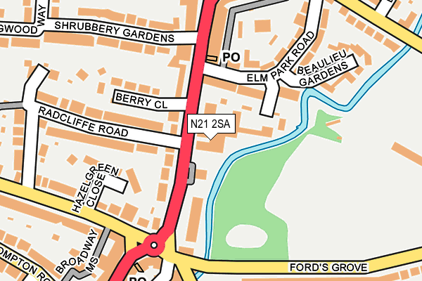 N21 2SA map - OS OpenMap – Local (Ordnance Survey)