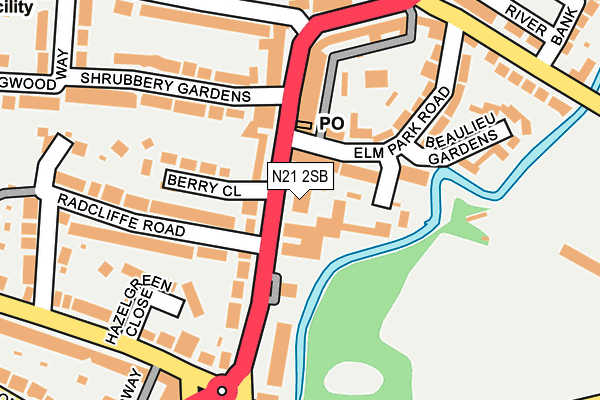 N21 2SB map - OS OpenMap – Local (Ordnance Survey)